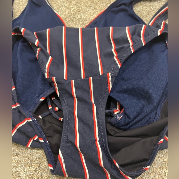 LAUREN Ralph Lauren Navy Striped Tie-back Women’s One-piece Swimsuit, Small - Picture 7 of 8